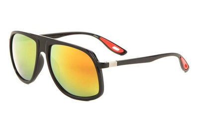 Retro Flat Top Mirrored Lenses Pilot Sunglasses for Men and Women Gloss Black/Red Tips/Orange Mirror Lens Unbranded av-5445-aviator-sunglasses-05