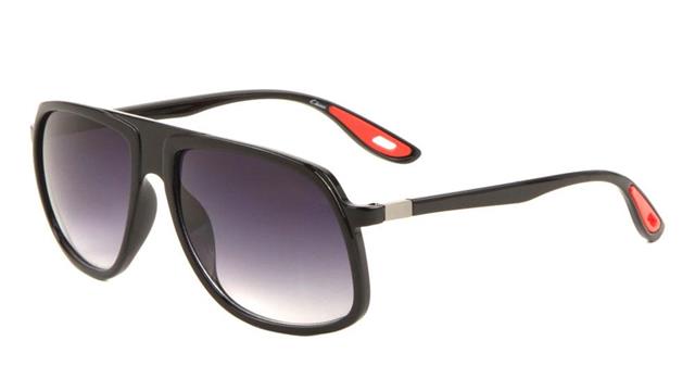 Retro Flat Top Mirrored Lenses Pilot Sunglasses for Men and Women Gloss Black/Red Tips/Gradient Smoke Lens Unbranded av-5445-aviator-sunglasses-06