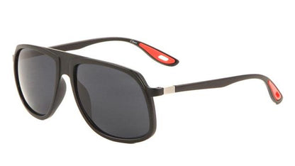 Retro Flat Top Mirrored Lenses Pilot Sunglasses for Men and Women Matt Black/Red Tips/Dark Smoke Lens Unbranded av-5445-aviator-sunglasses-07