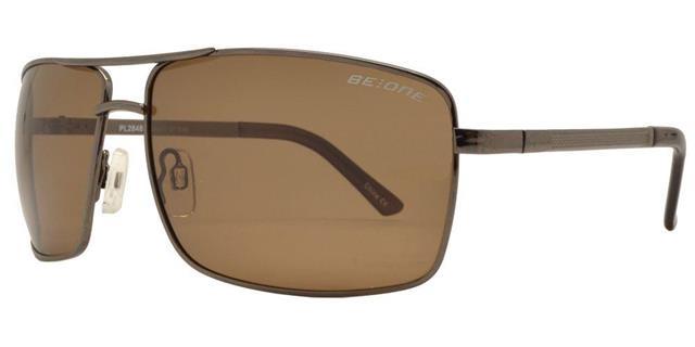 Men's Polarised Rectangle Pilot Fishing Sunglasses Driving Fishing UV400 Gunmetal Grey/Brown/Brown Lens BeOne b1pl-2848d