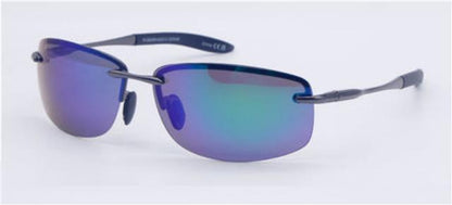 Anti-Glare Polarized Sunglasses Sports Rimless Mirrored Lens Gunmetal Grey Green & Blue Mirror Lens BeOne b1pl-3625-rv-3_c6861313-77cf-4846-ac9f-a3ddf61e0541