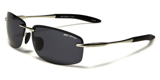 Anti-Glare Polarized Rimless Sports Sunglasses Silver Black Smoke Lens BeOne b1pl-3625b