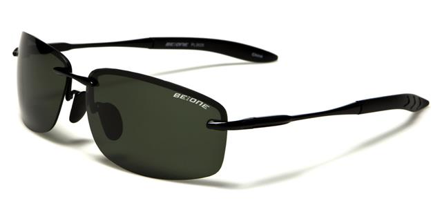 Mens Semi-Rimless Polarized Sports Sunglasses BeOne b1pl-3625c Black Black Green Smoke Lens