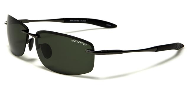 Mens Semi-Rimless Polarized Sports Sunglasses BeOne b1pl-3625d Gunmetal Black Green Smoke Lens