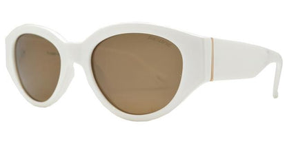 Polarised Women's BEONE Designer Oval Wrap Around Shades Sunglasses UV400 White Gold Brown Lens BeOne b1pl-3946d