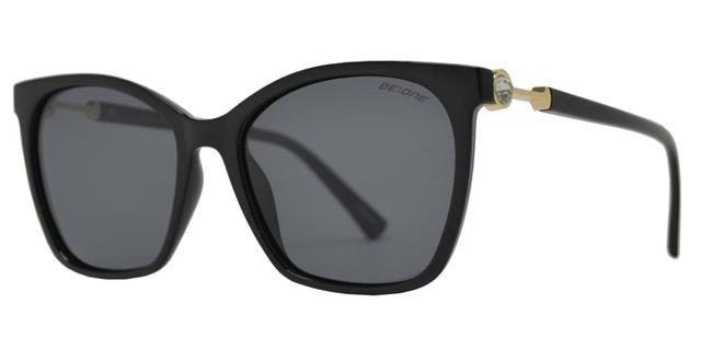 Polarized Cat Eye Diamante Sunglasses for Women Black/Gold/Smoke Lens BeOne b1pl-3950d