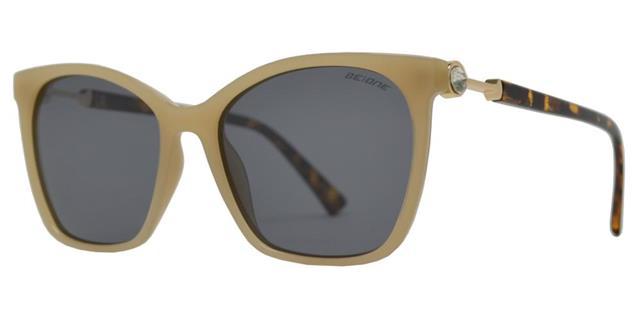 Polarized Cat Eye Diamante Sunglasses for Women BeOne b1pl-3950e Beige Brown Gold Smoke Lens