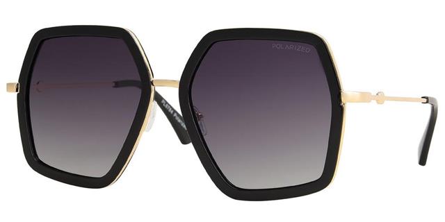 Hexagon Polarized Shield Sunglasses Oversized frame for Women Black Gold Smoke Purple Gradient Lens Unbranded b1pl-8784c