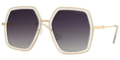 Hexagon Polarized Shield Sunglasses Oversized frame for Women Clear Glitter Gold Smoke Purple Gradient Lens Unbranded b1pl-8784d