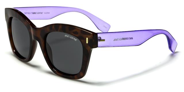 Designer Polarized Cat Eye Retro Sunglasses for women Tortoise Brown Purple Smoke Lens BeOne b1pl-alenaf