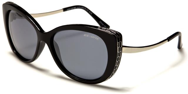 Polarised Elegant Cat Eye Womens Sunglasses Black/Silver/Smoke Lens BeOne b1pl-altaa