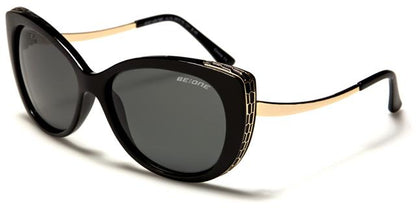 Polarised Elegant Cat Eye Womens Sunglasses Black/Gold/Smoke Lens BeOne b1pl-altab