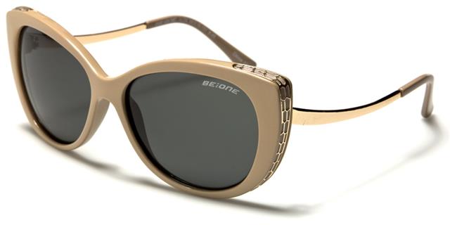 Polarised Elegant Cat Eye Womens Sunglasses Beige/gold/Smoke Lens BeOne b1pl-altad