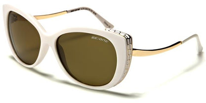 Polarised Elegant Cat Eye Womens Sunglasses White/Gold/Brown Lens BeOne b1pl-altae
