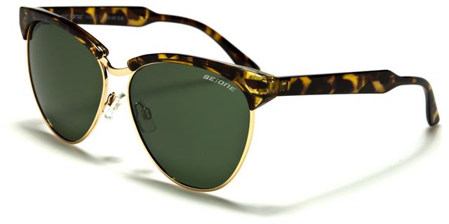 Polarised Designer Inspired Retro Cat Eye Polarized Sunglasses for women Tortoise Gold Smoke Green Lens BeOne b1pl-anabeld