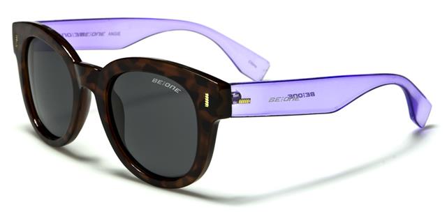 Polarised Retro Classic Sunglasses for Women Tortoise Brown Purple Smoke Lens BeOne b1pl-angief