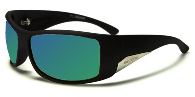 Designer Large Wrap Polarized Sunglasses for Mens Ladies women Gloss Black/Gold/Green Mirror Lens BeOne b1pl-charlieh