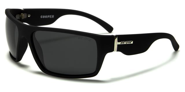 Polarised Driving Mirrored Sunglasses Unisex Matt Black Black Lens BeOne b1pl-cooperb