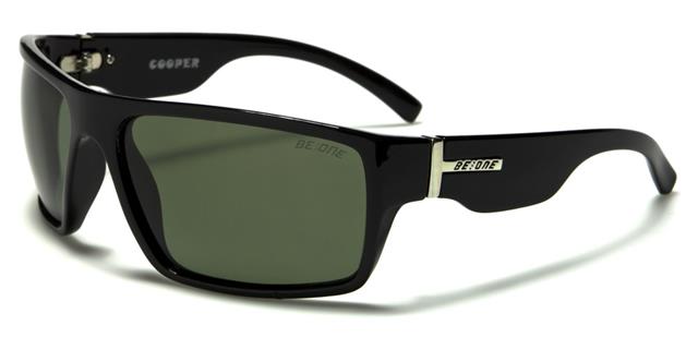 Polarised Driving Mirrored Sunglasses Unisex Gloss Black/Green Lens BeOne b1pl-cooperc