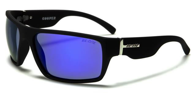 Polarised Driving Mirrored Sunglasses Unisex Matt Black Blue mirror Lens BeOne b1pl-cooperf