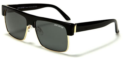 Polarised Flat Top Half Rim Classic Sunglasses Black/Gold/Smoke Lens BeOne b1pl-deserta