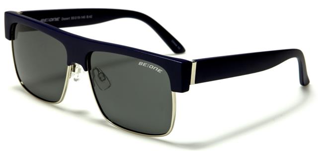 Polarised Flat Top Half Rim Classic Sunglasses Blue/Silver/Smoke Lens BeOne b1pl-desertc