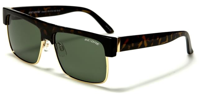 Polarised Flat Top Half Rim Classic Sunglasses Tortoise Brown/Goldl/Smoke Green Lens BeOne b1pl-desertd