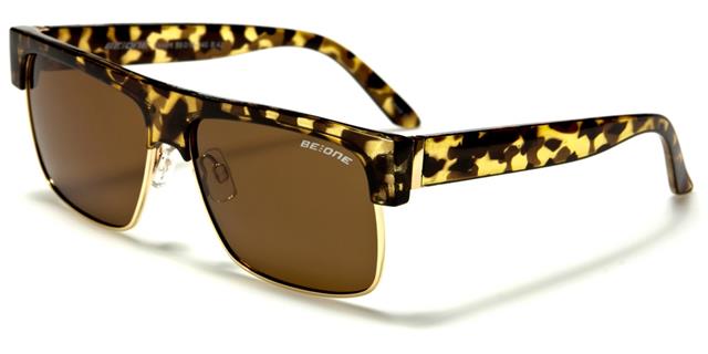 Polarised Flat Top Half Rim Classic Sunglasses Tortoise Brown/Gold/Brown Lens BeOne b1pl-deserte