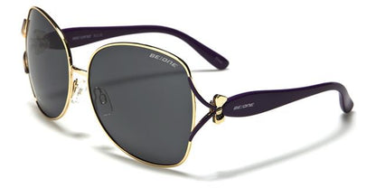 Women's Polarised Big Butterfly Sunglasses Great for Driving Purple Gold Smoke Lens BeOne b1pl-elliec