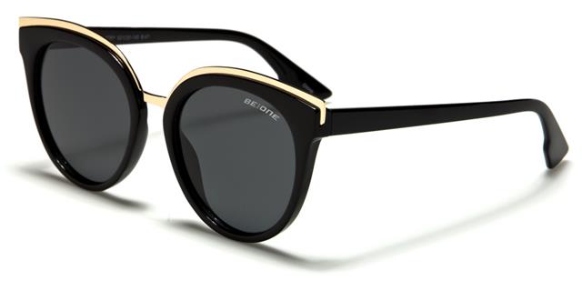 Polarized Retro Cat Eye Sunglasses for Women BeOne b1pl-emorya Black Gold Smoke Lens