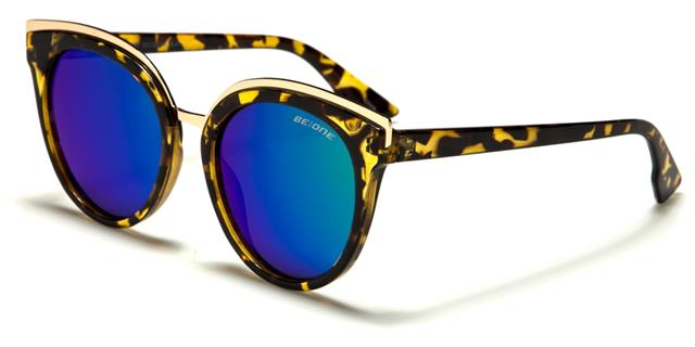 Polarized Retro Cat Eye Sunglasses for Women Tortoise Gold Green & Blue Mirror Lens BeOne b1pl-emorye