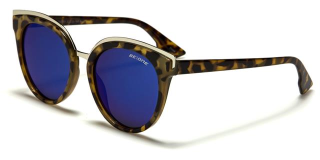 Polarized Retro Cat Eye Sunglasses for Women BeOne b1pl-emoryf Tortoise Brown Gold Blue Mirror Lens