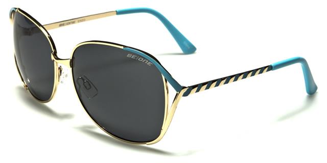 Designer Big Hybrid Butterfly Sunglasses for women BeOne b1pl-enzob Gold Blue Smoke Lens