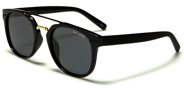 Luxury Round Polarized Mirror Sunglasses for men and women Gloss Black/Smoke Lens BeOne b1pl-harta