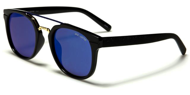 Luxury Round Polarized Mirror Sunglasses for men and women Black/Blue Mirror Lens BeOne b1pl-hartf