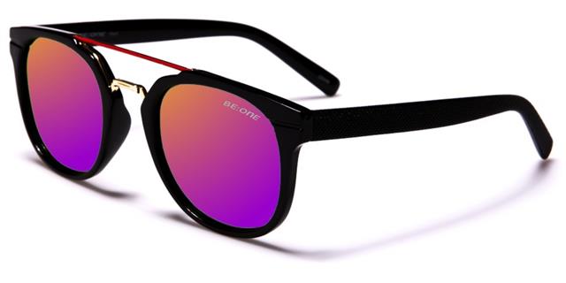 Luxury Round Polarized Mirror Sunglasses for men and women Black/Purple & Orange Mirror Lens BeOne b1pl-hartg