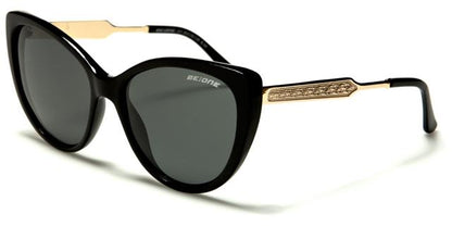 Women's Polarised Sunglasses Retro Vintage Cat Eye Shades Black/Gold/Smoke Lens BeOne b1pl-ivya