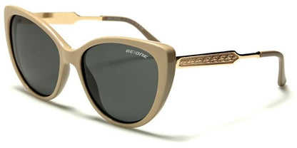 Women's Polarised Sunglasses Retro Vintage Cat Eye Shades Beige/gold/Smoke Lens BeOne b1pl-ivyb