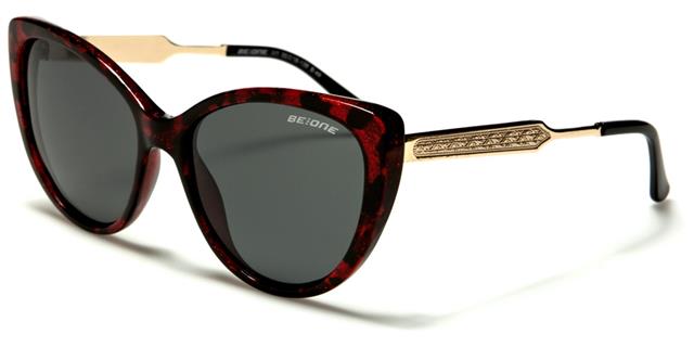 Women's Polarised Sunglasses Retro Vintage Cat Eye Shades Red/Gold/Smoke Lens BeOne b1pl-ivyc