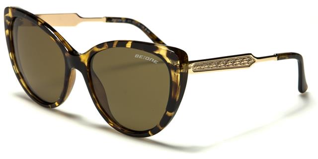 Women's Polarised Sunglasses Retro Vintage Cat Eye Shades Brown Tortoise/Gold/Brown Lens BeOne b1pl-ivye