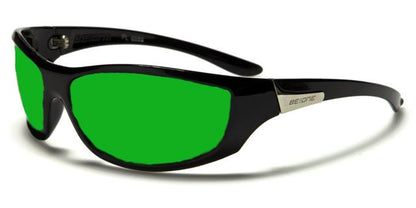 Unisex Polarized Wrap Around Sports Mirror Sunglasses BeOne b1pl-jackk Gloss Black Green Mirror Lens