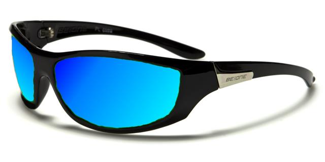 Unisex Polarized Wrap Around Sports Mirror Sunglasses BeOne b1pl-jackl Gloss Black Blue Mirror Lens