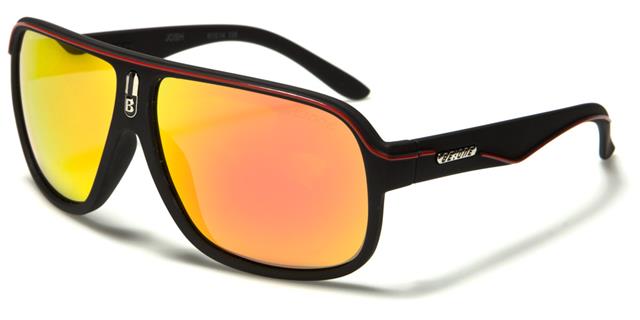 Designer BeOne Polarized Retro Pilot Sunglasses for Men Black/Red Stripe/Orange & Red Mirror Lens BeOne b1pl-joshf