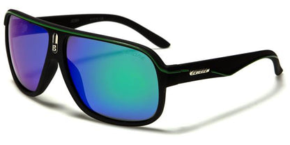 Designer BeOne Polarized Retro Pilot Sunglasses for Men Black/Green Stripe/Green & Blue Mirror Lens BeOne b1pl-joshg