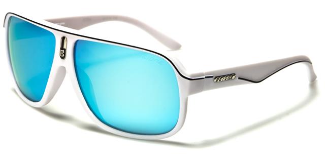 Designer BeOne Polarized Retro Pilot Sunglasses for Men White/Black Stripe/Blue Mirror Lens BeOne b1pl-joshi