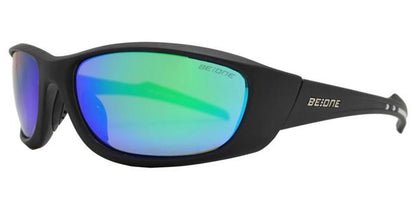 Polarized Men's Sport wrap around Sunglasses Running fishing Driving UV400 Matt Black/Green & Blue Mirror Lens BeOne b1pl-leod