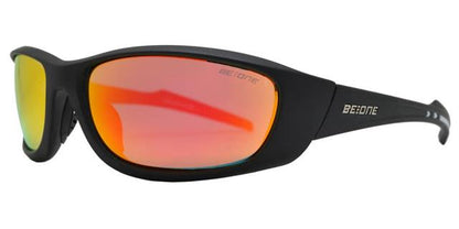 Polarized Men's Sport wrap around Sunglasses Running fishing Driving UV400 Matt Black/Orange & Red Mirror Lens BeOne b1pl-leof