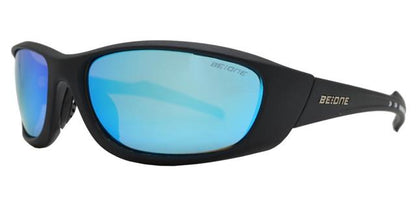 Polarized Men's Sport wrap around Sunglasses Running fishing Driving UV400 Matt Black/Blue Mirror Lens BeOne b1pl-leog