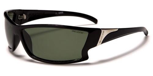 Small Black Polarized Wrap Sunglasses for Men Gloss Black Green Lens BeOne b1pl-leonc