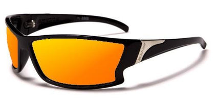 Small Black Polarized Wrap Sunglasses for Men Gloss Black Orange & Red Mirror Lens BeOne b1pl-leonf